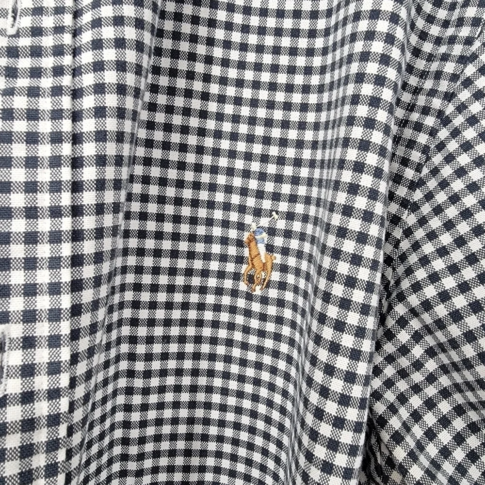 Ralph Lauren Blue Label Shirt Men's XL Black White Gingham Checkered Button Down